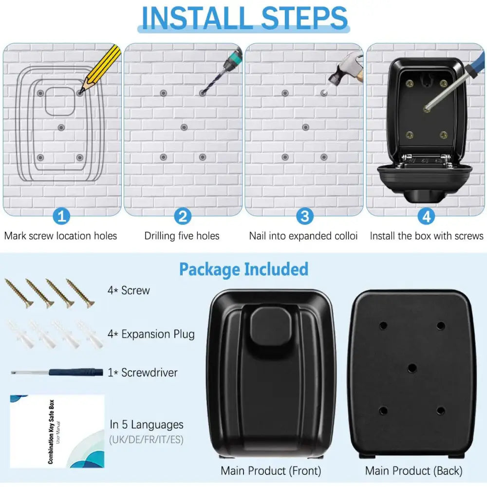 Wall-Mount Key Lock Box with Code (4 types available) - SS