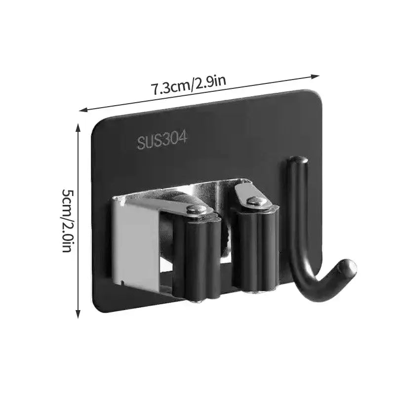 Wall-Mount Mop & Broom Holder - Black Hook - SS