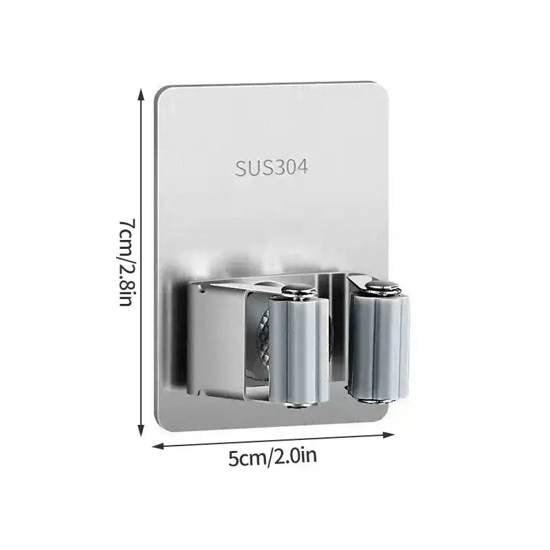 Wall-Mount Mop & Broom Holder - Silver - SS