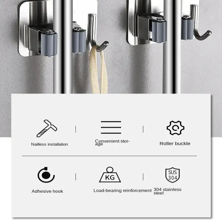 Wall-Mount Mop & Broom Holder - SS