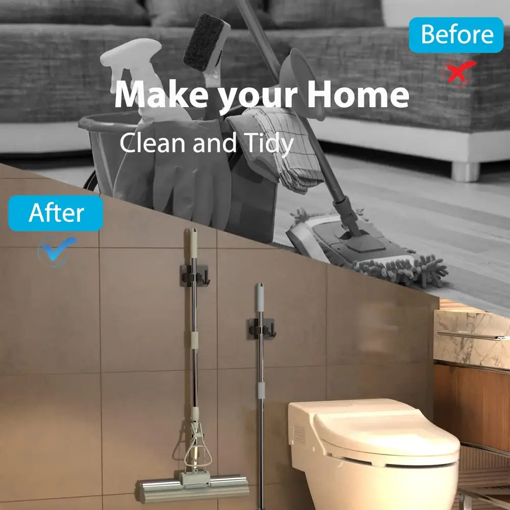 Wall-Mount Mop & Broom Holder - SS