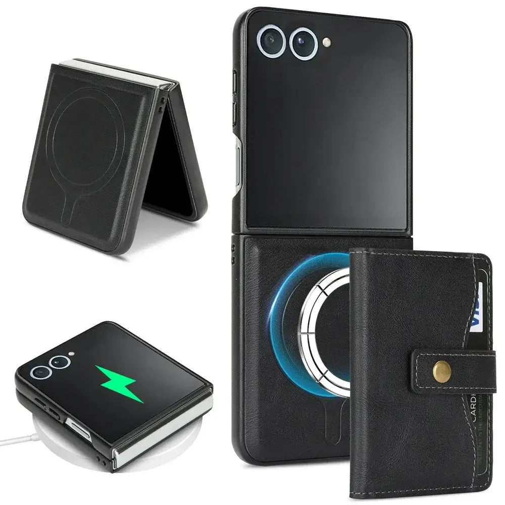 Wallet Leather Case for the Samsung Galaxy Z Flip7 (4 colours available) - Black / Galaxy Z Flip7 - 9eight5