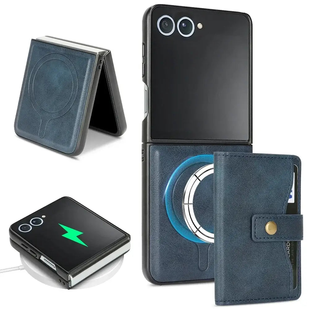 Wallet Leather Case for the Samsung Galaxy Z Flip7 (4 colours available) - Blue / Galaxy Z Flip7 - 9eight5