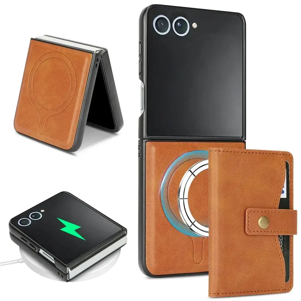 Wallet Leather Case for the Samsung Galaxy Z Flip7 (4 colours available) - Brown / Galaxy Z Flip7 - 9eight5