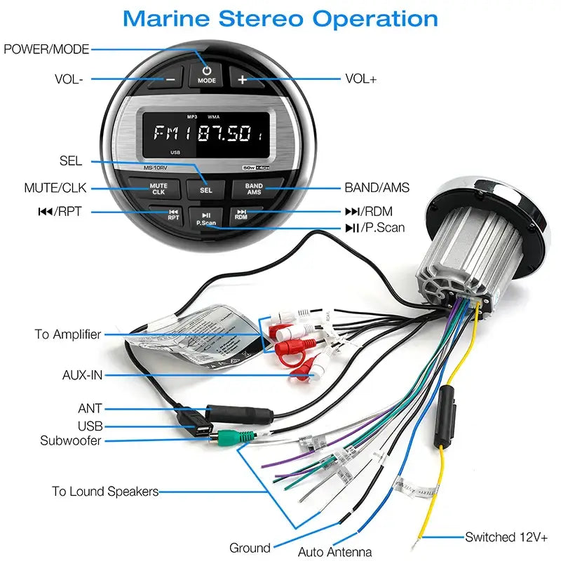 Waterproof Marine Bluetooth Radio & MP3 Player - Boat Radio - SS