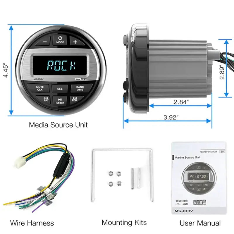 Waterproof Marine Bluetooth Radio & MP3 Player - Boat Radio - SS