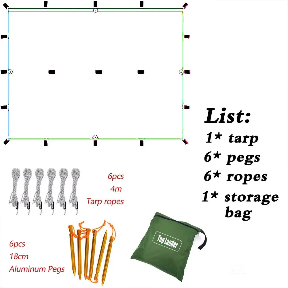 Waterproof Tarp with 19 Hang Points (3 different types available) - 6 ropes 6 pegs / Black 3x3m - SS