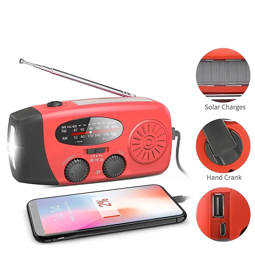 Weather Radio Emergency Multifunctional Radio FM AM WB Hand Crank Solar USB Charging 2000mAh Power Bank LED Flashlight