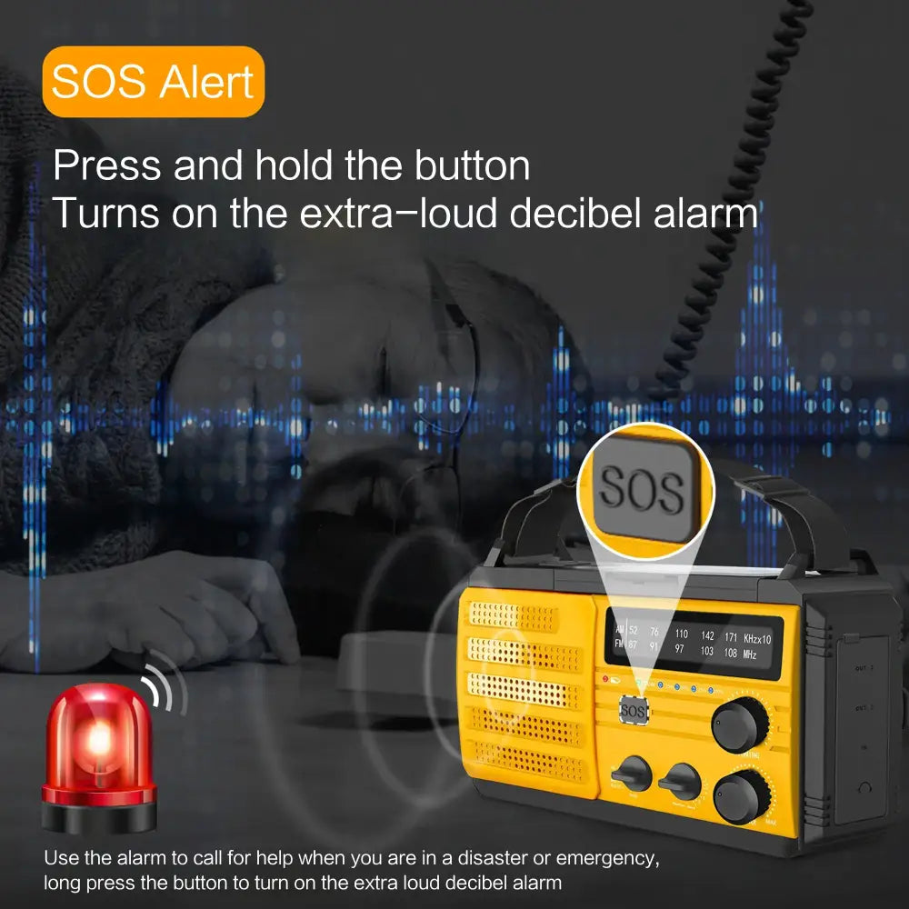 Weather Radio Emergency Multifunctional Radio FM AM WB Hand Crank Solar USB Charging 2000mAh Power Bank LED Flashlight