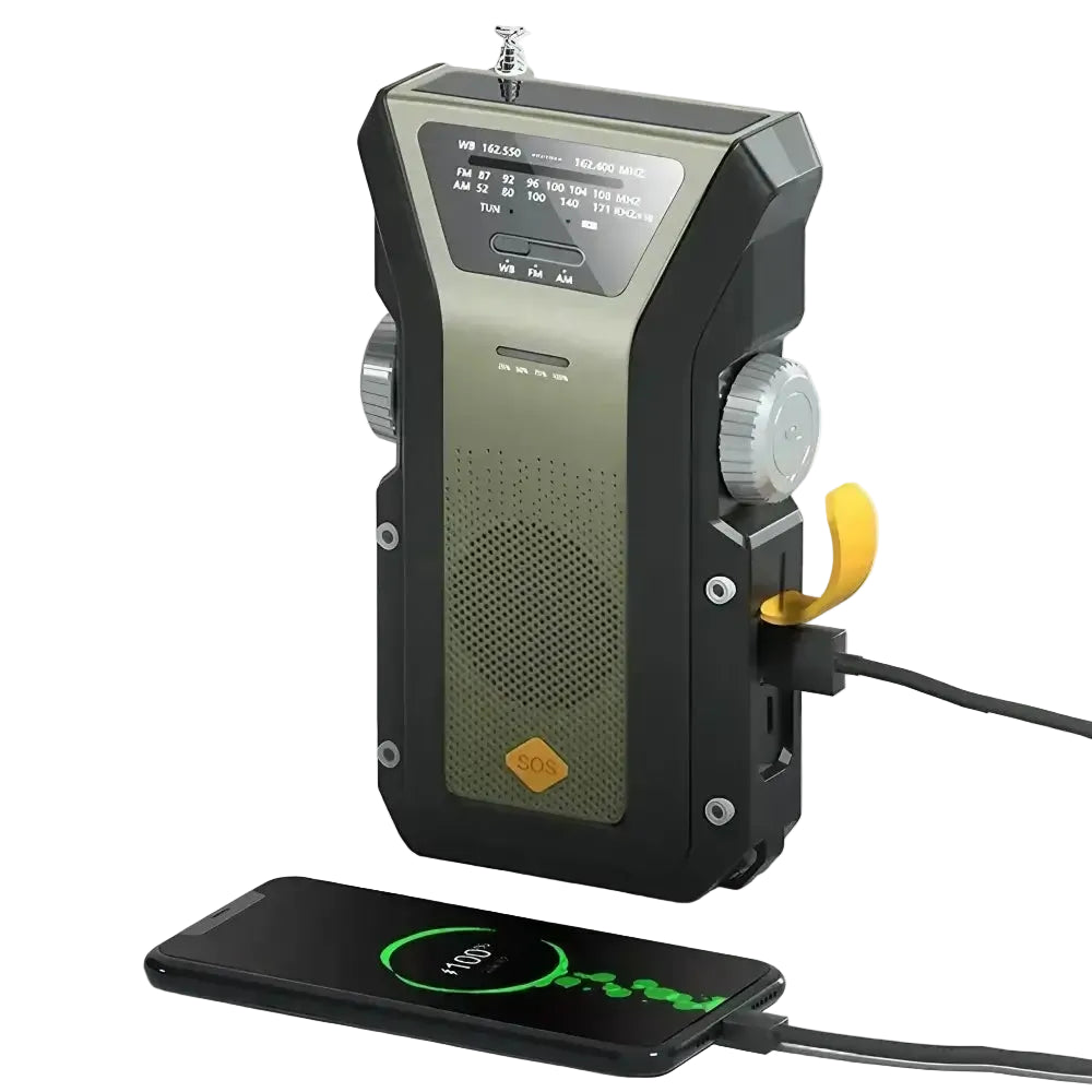 Weather Radio Emergency Multifunctional Radio FM AM WB Hand Crank Solar USB Charging 2000mAh Power Bank LED Flashlight