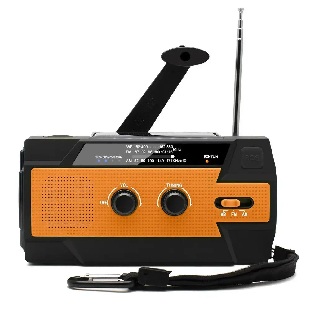 Weather Radio Emergency Multifunctional Radio FM AM WB Hand Crank Solar USB Charging 2000mAh Power Bank LED Flashlight