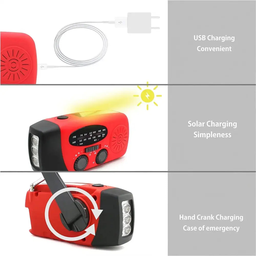 Weather Radio Emergency Multifunctional Radio FM AM WB Hand Crank Solar USB Charging 2000mAh Power Bank LED Flashlight