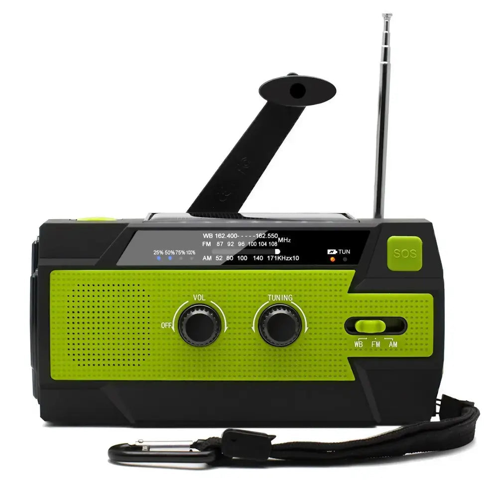 Weather Radio Emergency Multifunctional Radio FM AM WB Hand Crank Solar USB Charging 2000mAh Power Bank LED Flashlight