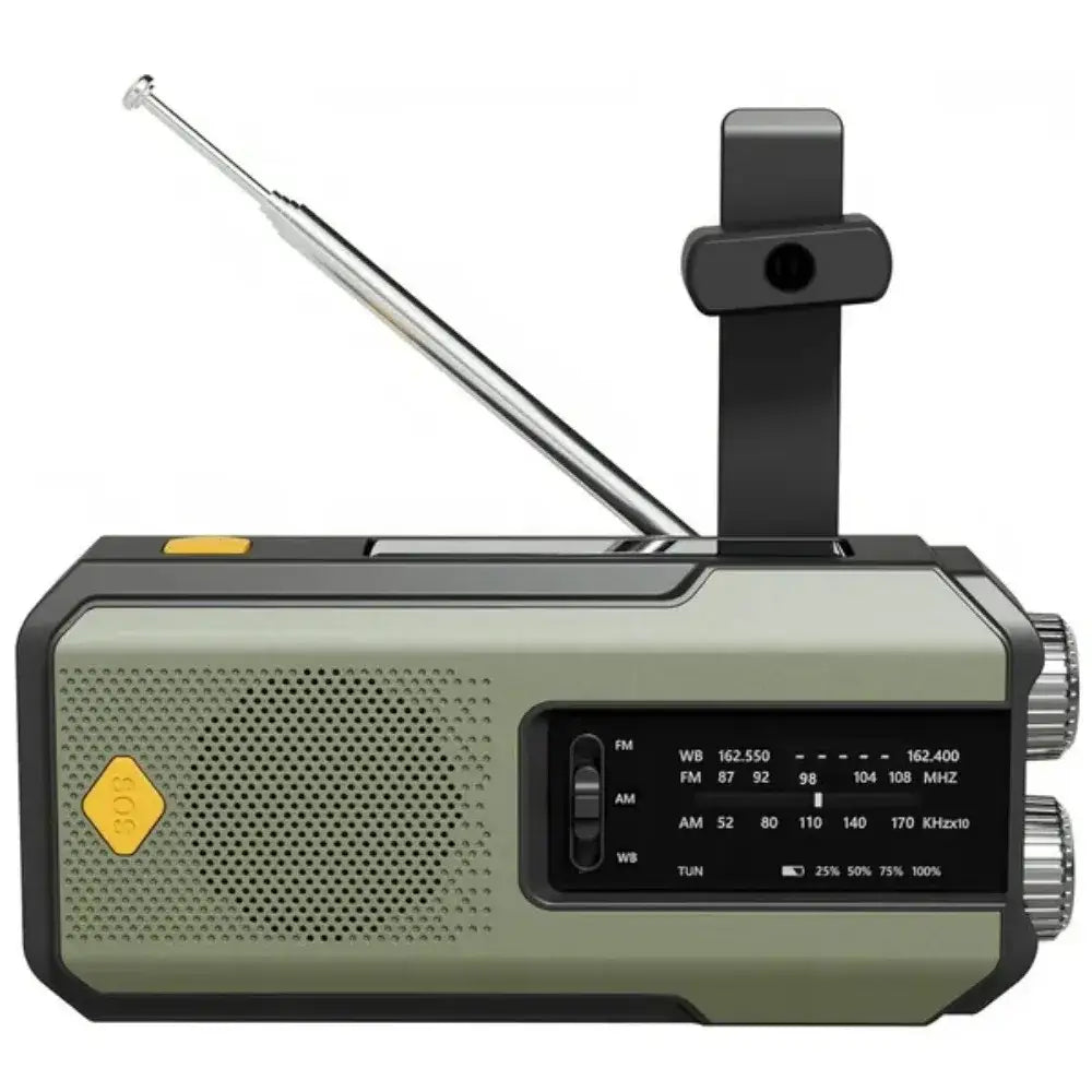 Weather Radio Emergency Multifunctional Radio FM AM WB Hand Crank Solar USB Charging 2000mAh Power Bank LED Flashlight