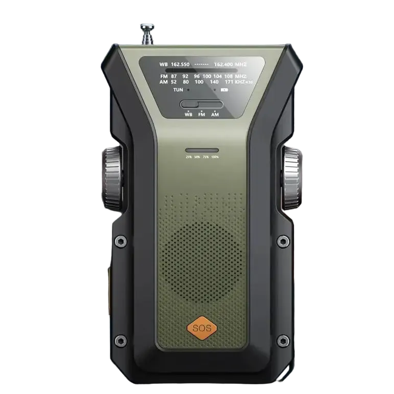 Weather Radio Emergency Multifunctional Radio FM AM WB Hand Crank Solar USB Charging 2000mAh Power Bank LED Flashlight