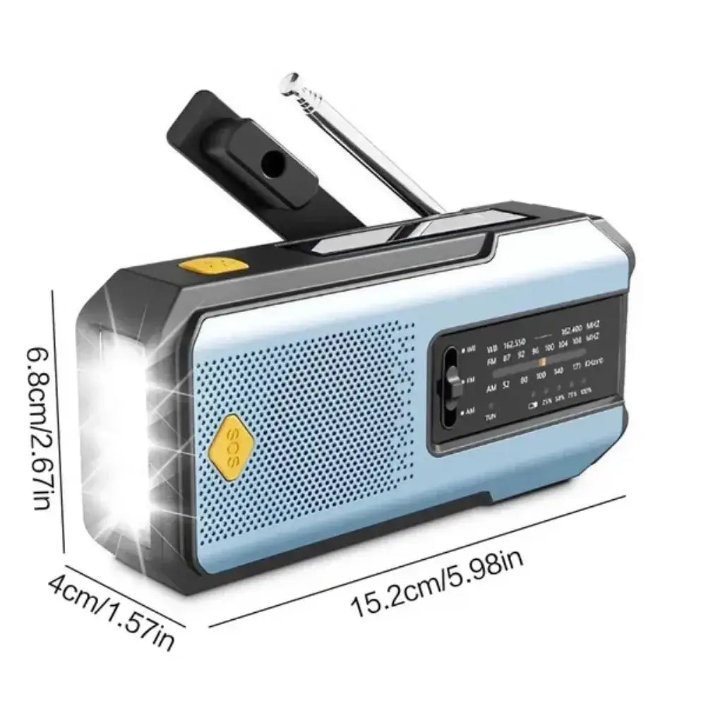 Weather Radio Emergency Multifunctional Radio FM AM WB Hand Crank Solar USB Charging 2000mAh Power Bank LED Flashlight