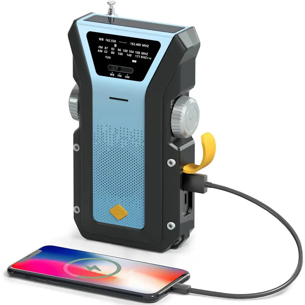 Weather Radio Emergency Multifunctional Radio FM AM WB Hand Crank Solar USB Charging 2000mAh Power Bank LED Flashlight