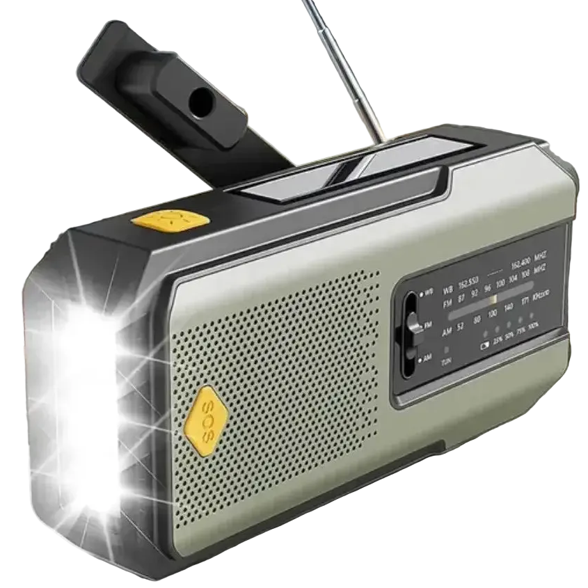 Weather Radio Emergency Multifunctional Radio FM AM WB Hand Crank Solar USB Charging 2000mAh Power Bank LED Flashlight