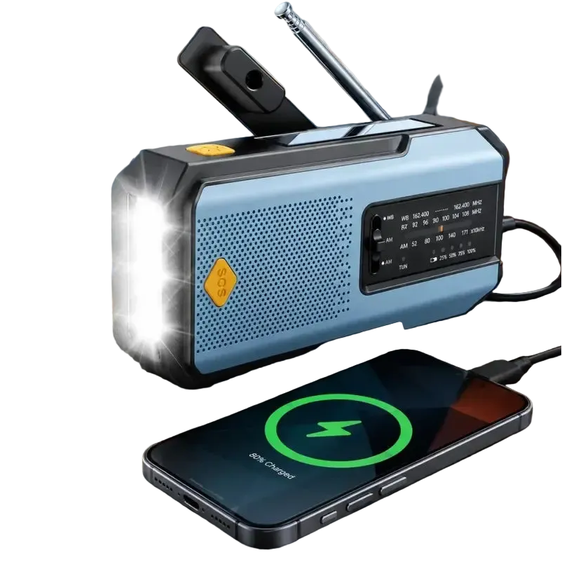 Weather Radio Emergency Multifunctional Radio FM AM WB Hand Crank Solar USB Charging 2000mAh Power Bank LED Flashlight