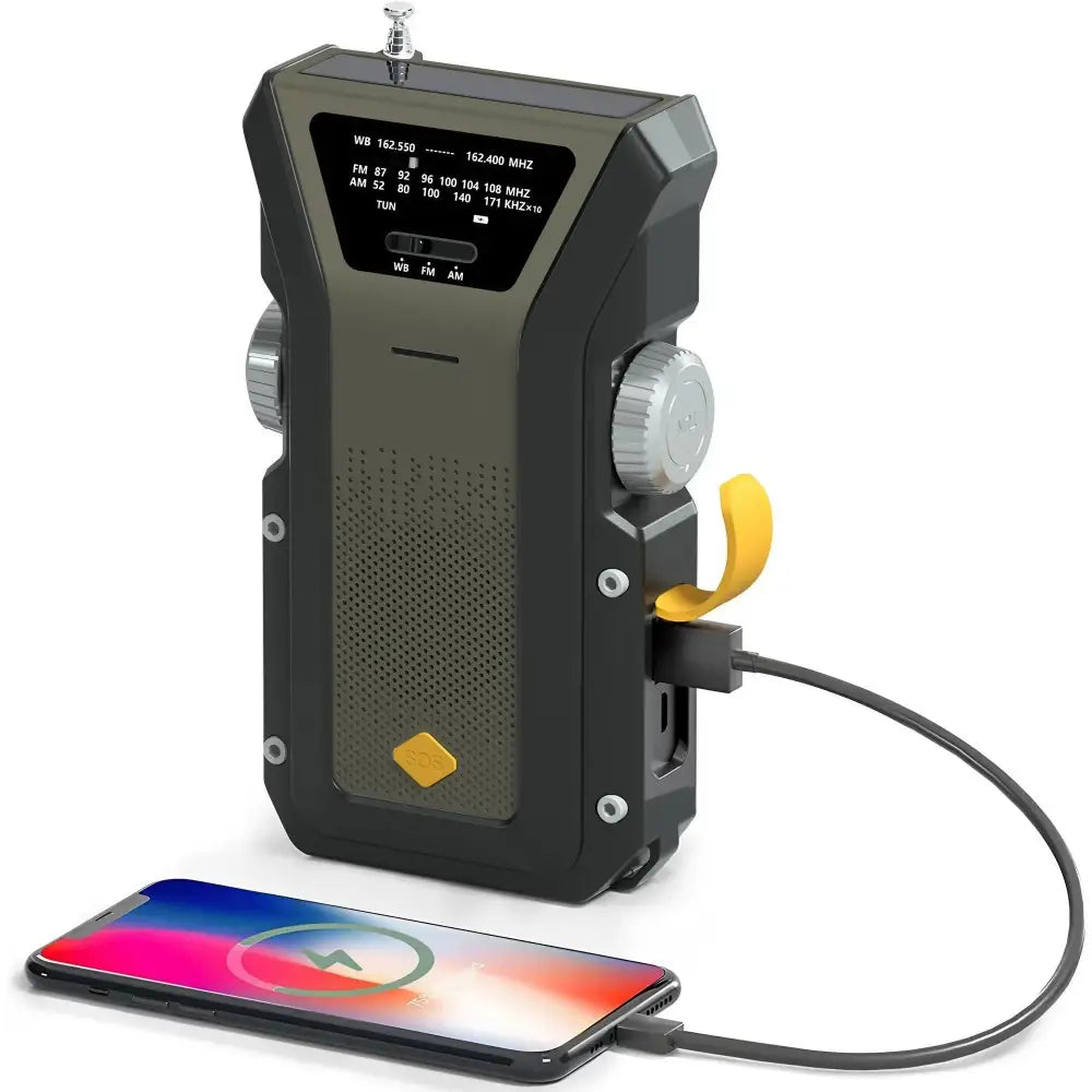 Weather Radio Emergency Multifunctional Radio FM AM WB Hand Crank Solar USB Charging 2000mAh Power Bank LED Flashlight