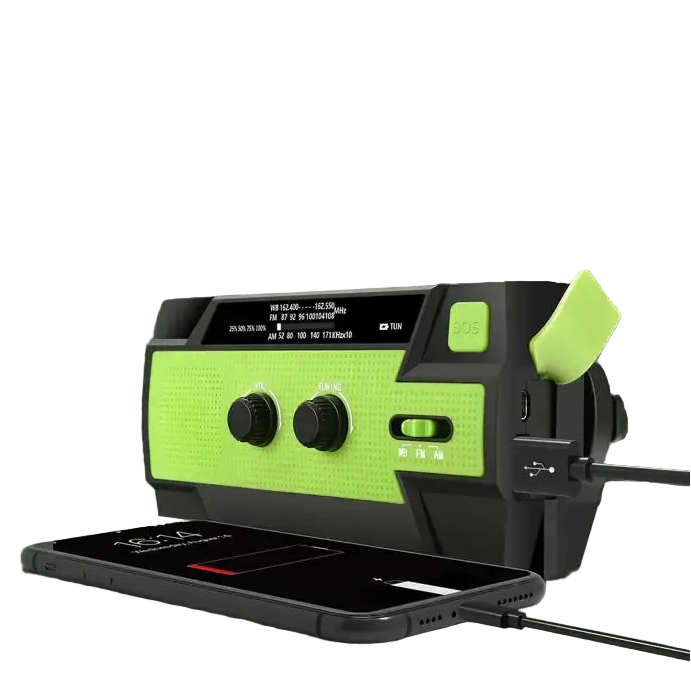 Weather Radio Emergency Multifunctional Radio FM AM WB Hand Crank Solar USB Charging 2000mAh Power Bank LED Flashlight