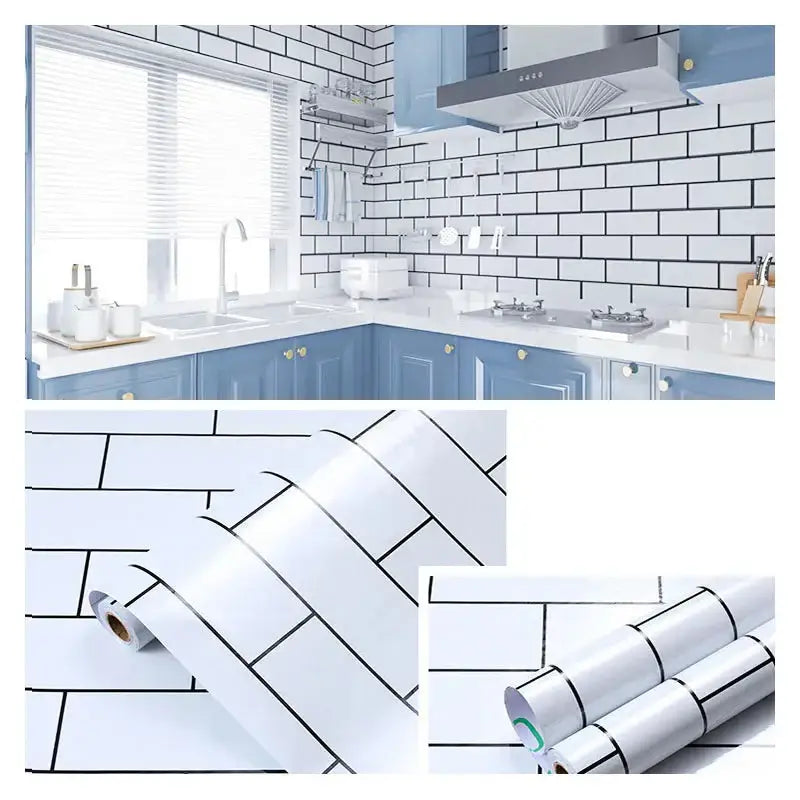 White Brick Waterproof Kitchen Cabinet Wallpaper – 40cm (5 different volumes available) - 40cmX100cm - SS