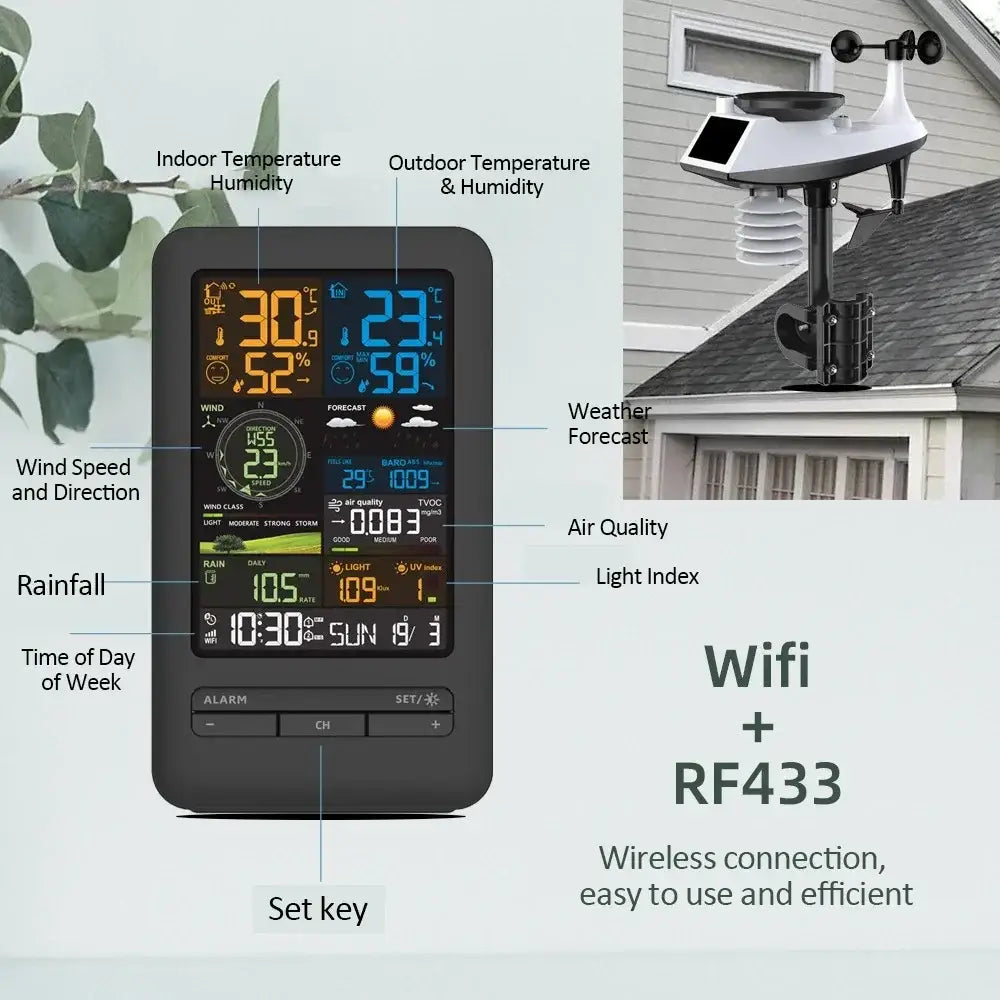 WiFi Smart Weather Station with Temperature & Humidity Sensor - Black - HBC
