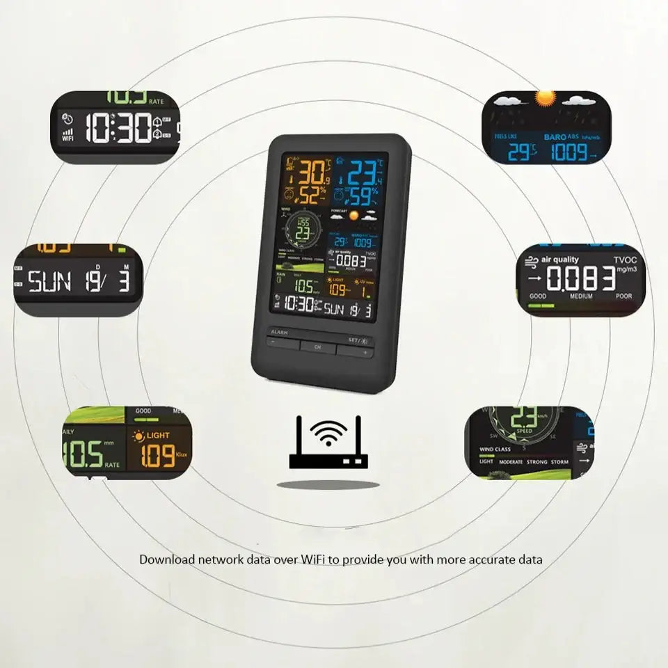 WiFi Smart Weather Station with Temperature & Humidity Sensor - Black - HBC