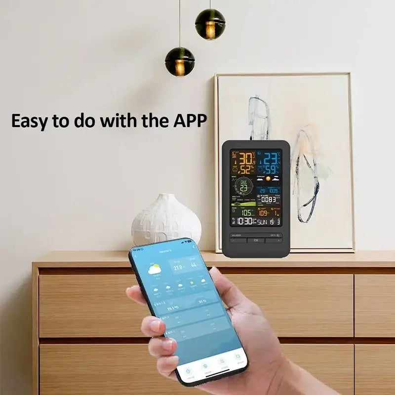 WiFi Smart Weather Station with Temperature & Humidity Sensor - Black - HBC
