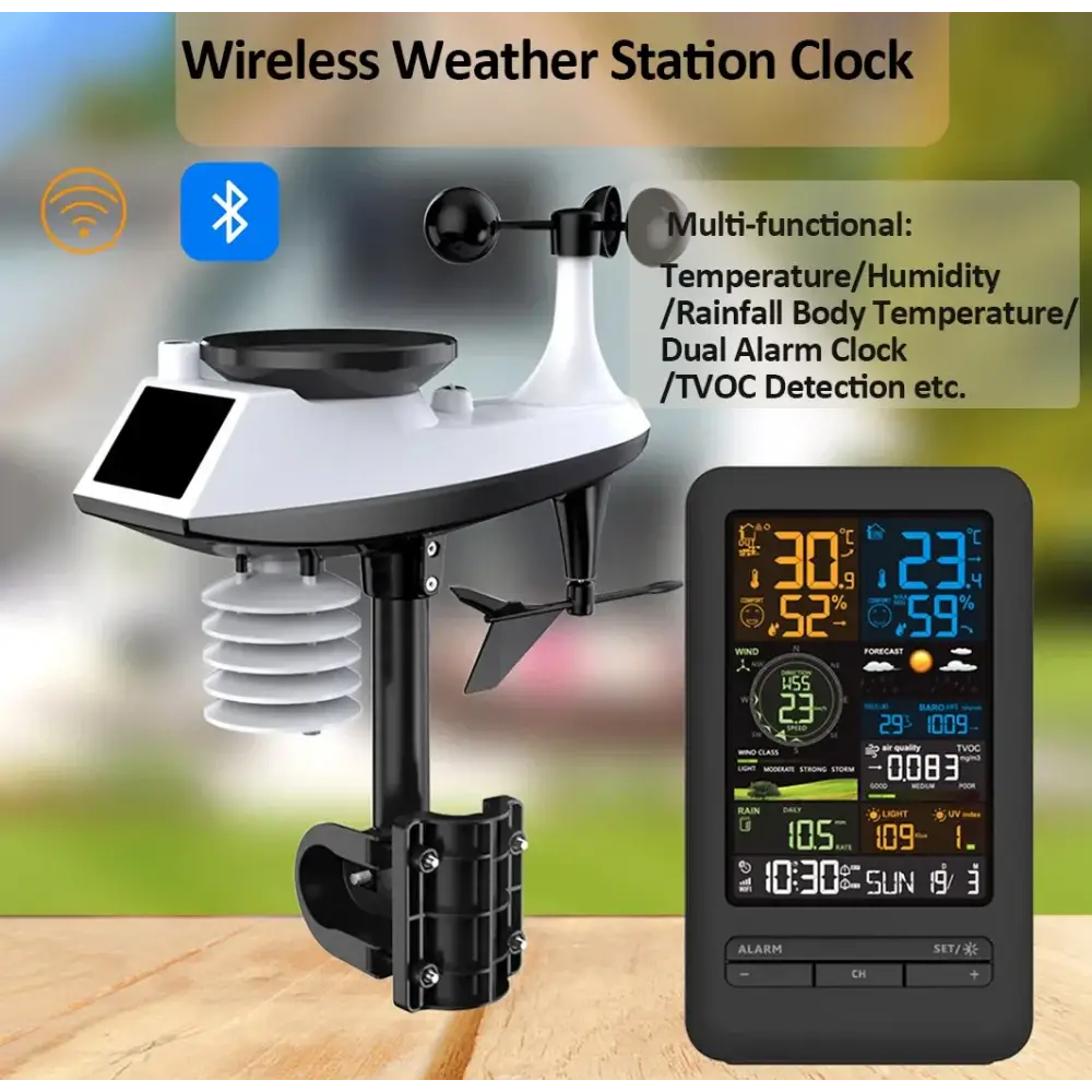 WiFi Smart Weather Station with Temperature & Humidity Sensor - Black - HBC
