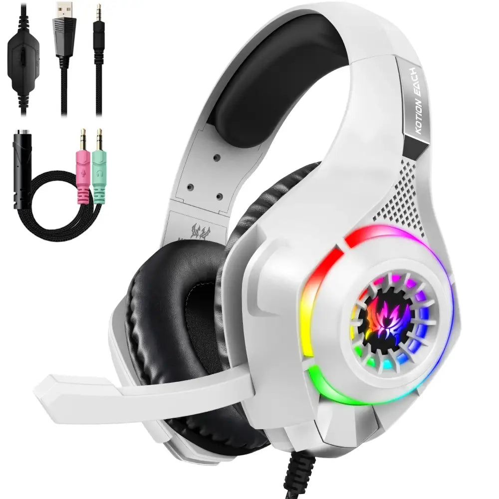 Wired 3.5mm Gaming Headset with Mic – PC/PS4/PS5/Xbox - White / Gaming Headset - 9eight5