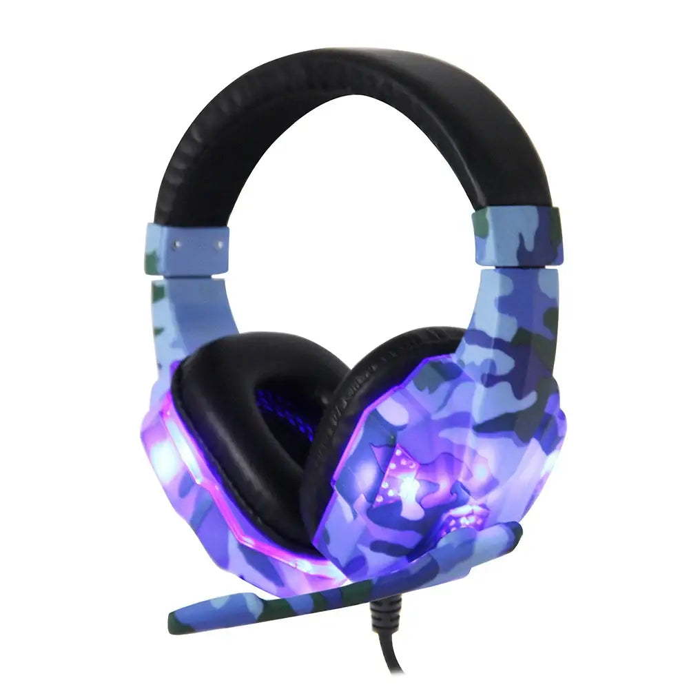 Wired Gaming Headset with Mic & LED (2 colours available) - Camouflage Blue / Gaming Headset - 9eight5