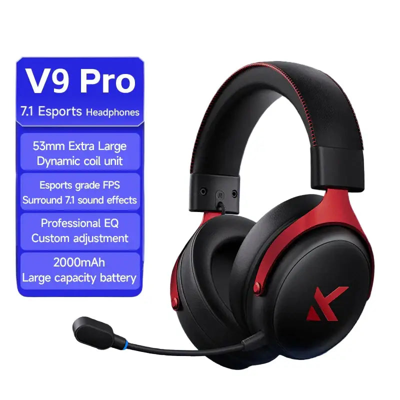 Wireless Bluetooth Headset – Tri-Mode Low-Lag (4 colours available) - Black-Red / Bluetooth Headset - 9eight5