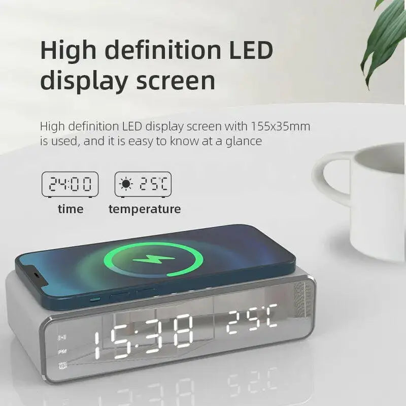 Wireless Charging Dock Station with Time Alarm Clock LED Digital Thermometer and Fast Charging for iPhone and Samsung