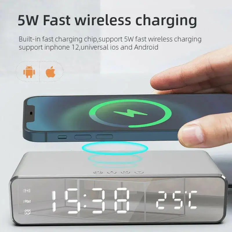 Wireless Charging Dock Station with Time Alarm Clock LED Digital Thermometer and Fast Charging for iPhone and Samsung