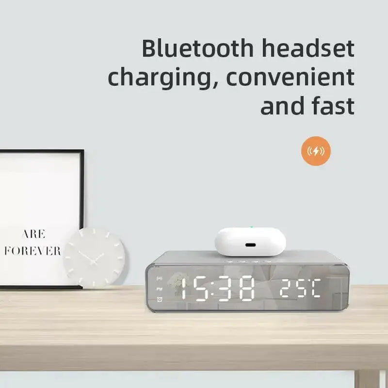 Wireless Charging Dock Station with Time Alarm Clock LED Digital Thermometer and Fast Charging for iPhone and Samsung