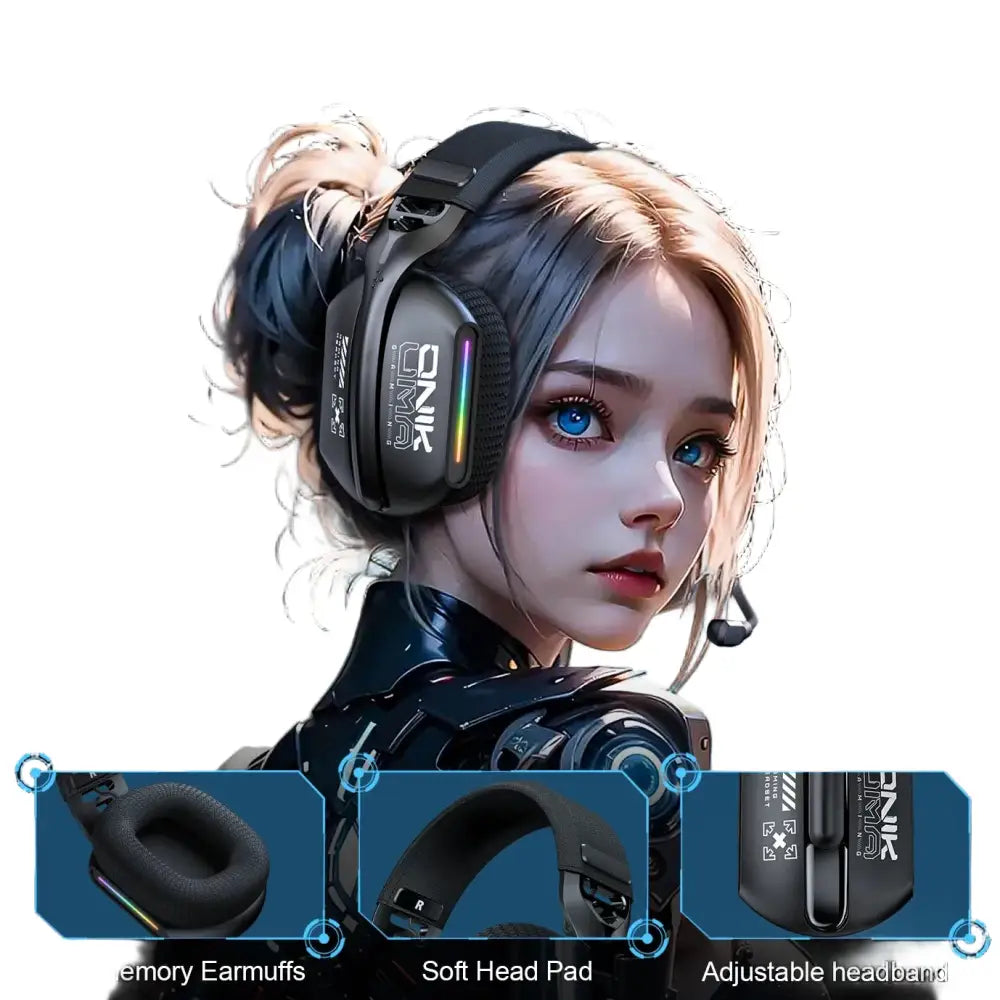 Wireless Gaming Headset – RGB - Black And Sticker / Gaming Headset - 9eight5