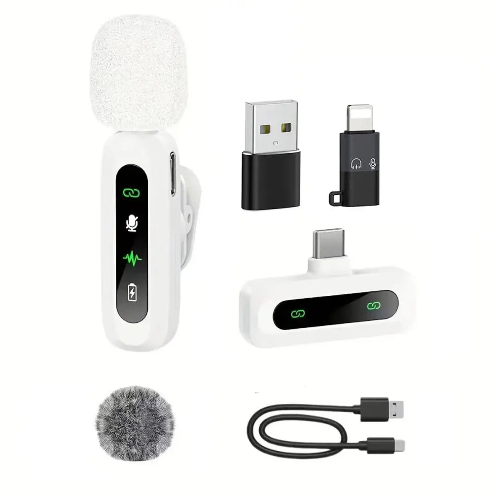 Wireless Lavalier Mic for iPhone Android & PC (available in different sets) - White 1 to 1 Set - 9eight5