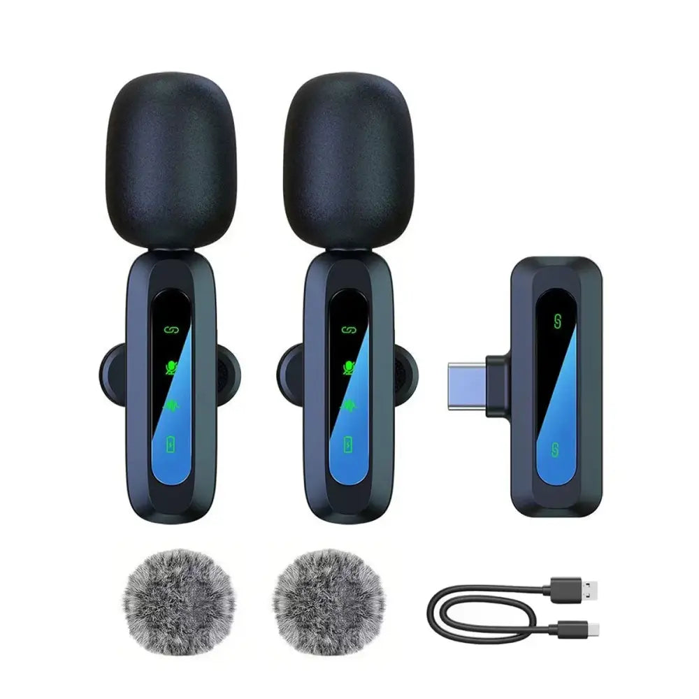 Wireless Lavalier Mic for iPhone Android & PC (available in different sets) - Black 2 to 1 - 9eight5