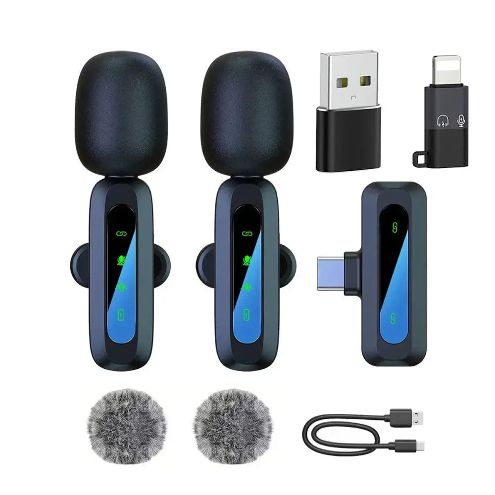 Wireless Lavalier Mic for iPhone Android & PC (available in different sets) - Black 2 to 1 Set - 9eight5