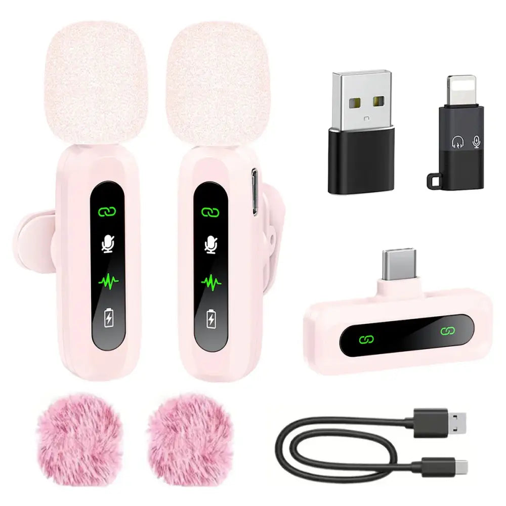 Wireless Lavalier Mic for iPhone Android & PC (available in different sets) - Pink 2 to 1 Set - 9eight5