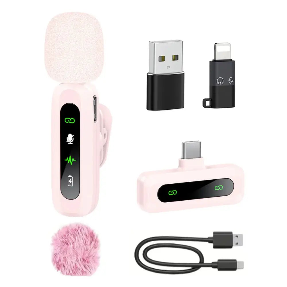 Wireless Lavalier Mic for iPhone Android & PC (available in different sets) - Pink 1 to 1 Set - 9eight5