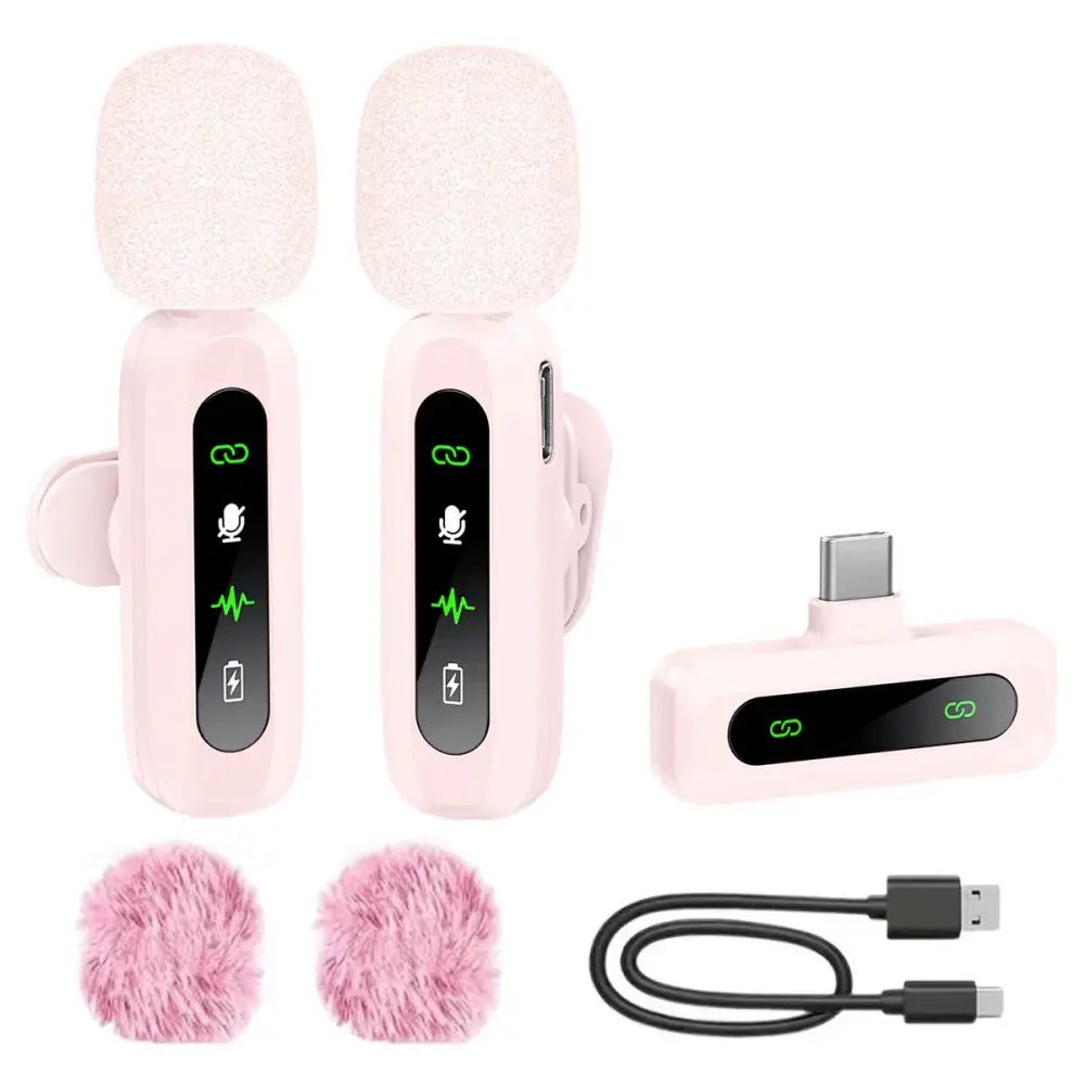 Wireless Lavalier Mic for iPhone Android & PC (available in different sets) - Pink 2 to 1 - 9eight5