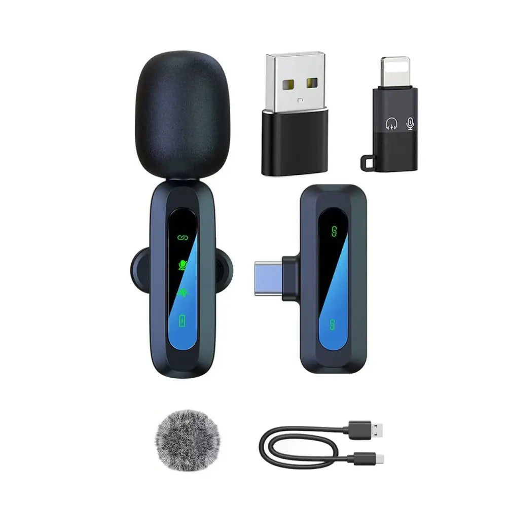 Wireless Lavalier Mic for iPhone Android & PC (available in different sets) - Black 1 to 1 Set - 9eight5