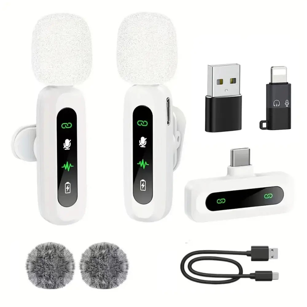 Wireless Lavalier Mic for iPhone Android & PC (available in different sets) - White 2 to 1 Set - 9eight5