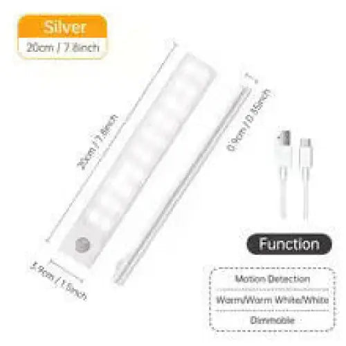Wireless LED Motion Sensor Night Light - 20cm / Silver