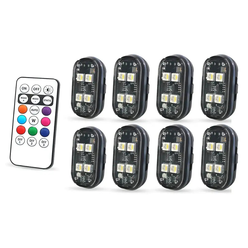 Wireless LED Strobe Lights – 8-Color Rechargeable Anti-Collision Warning Lights - 8pcs / RGB - HBC