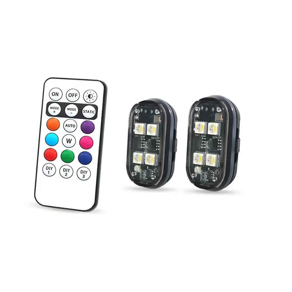 Wireless LED Strobe Lights – 8-Color Rechargeable Anti-Collision Warning Lights - 2pcs / RGB - HBC