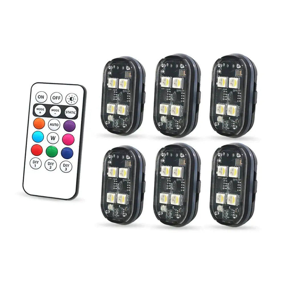 Wireless LED Strobe Lights – 8-Color Rechargeable Anti-Collision Warning Lights - 6pcs / RGB - HBC