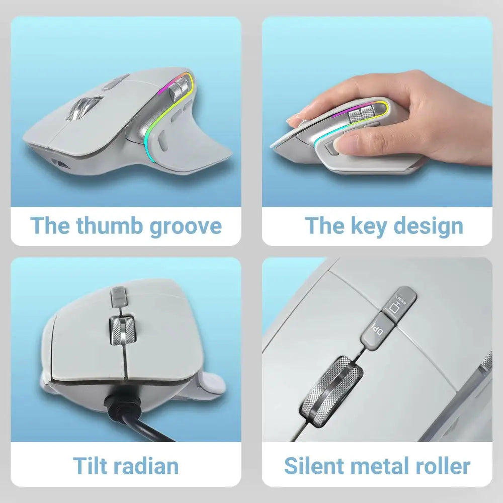 Wireless Mouse Bluetooth + 2.4G Tri-Mode Mouse Mute Mice Ergonomic Gaming Mouse USB-C Rechargeable 5 DPI for Laptop PC